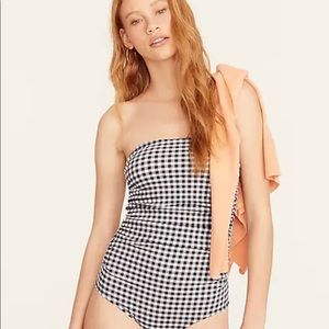 - J. CREW- Ruched bandeau one-piece in gingham